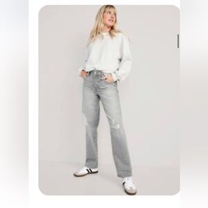 Old Navy Women's Light Gray high waisted OG  loose Jeans